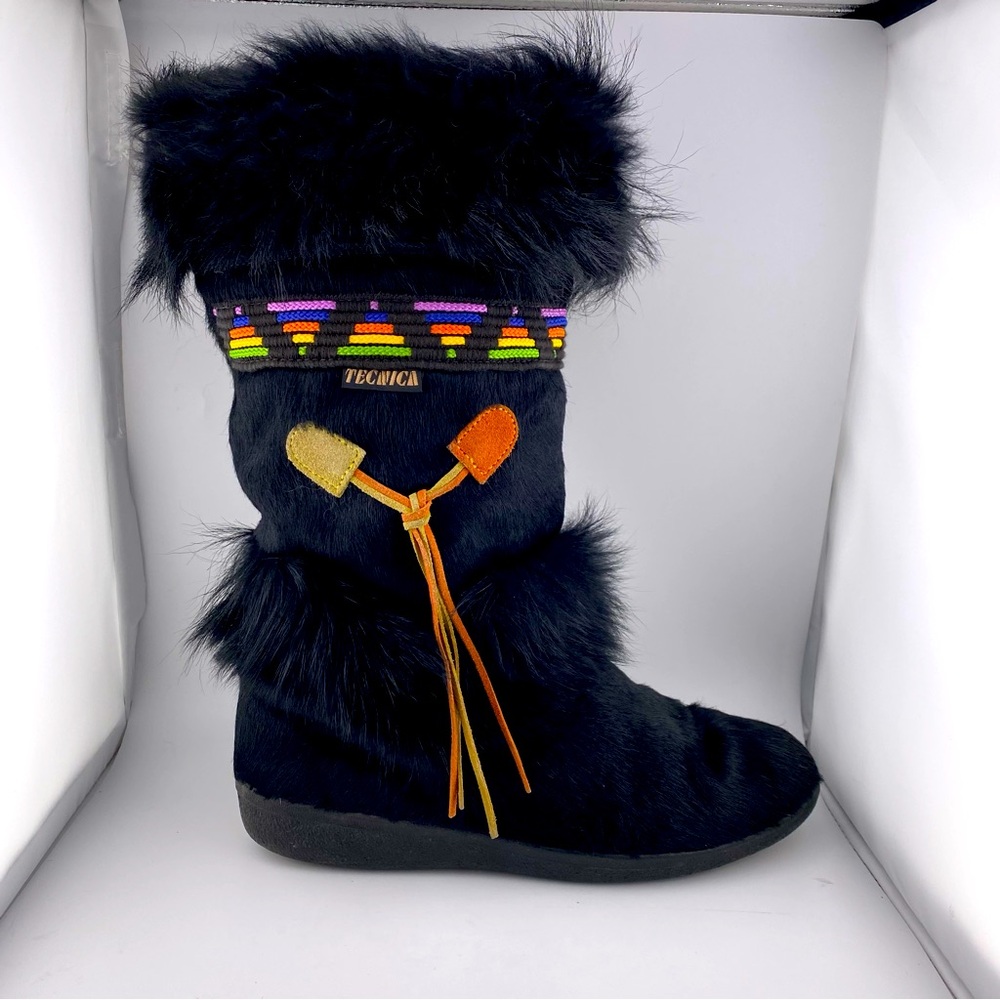 Vintage Tecnica Real Goat Fur Boots in Black
